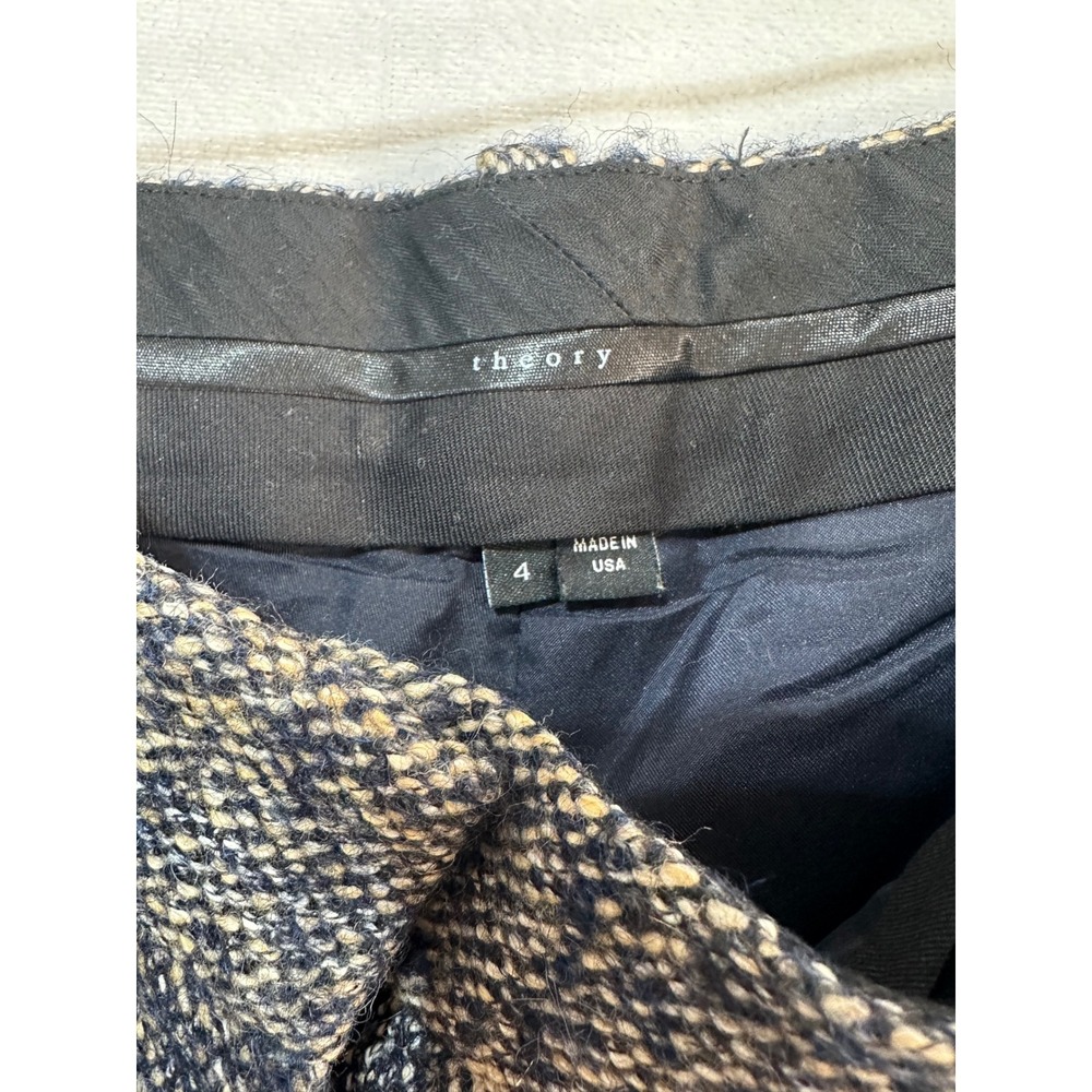 Theory Brinton Donegal Tweed Pants Womens 4 Navy Tan Flared Bootcut - Picture 4 of 5